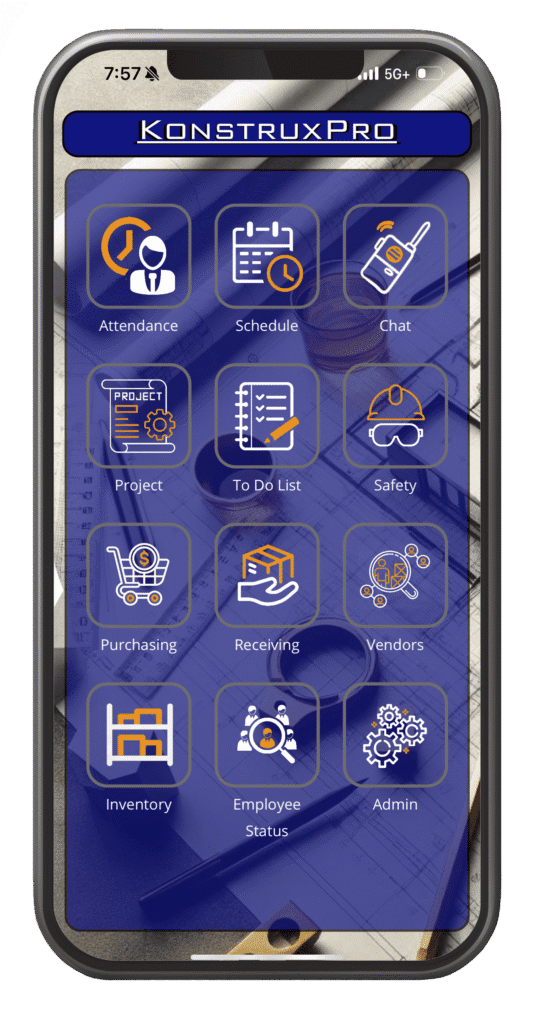 KonstruxPro Main Screen Mobile - Showing Icons, and the KonstruxPro Main Screen on Mobile